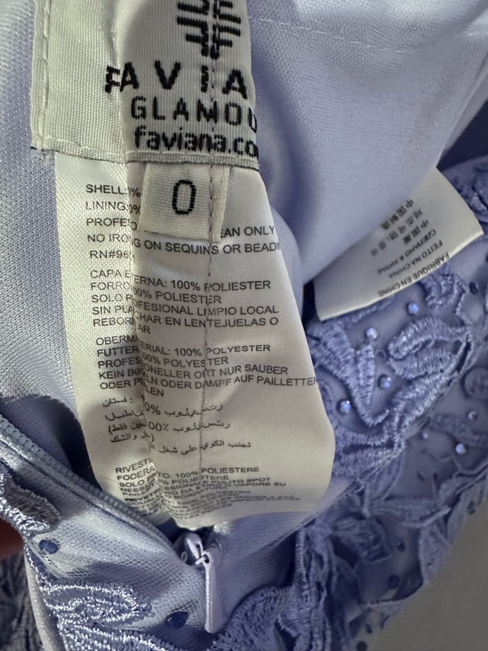 Elegant Faviana Periwinkle Lace Appliqué Evening Gown - Picture 5 of 5